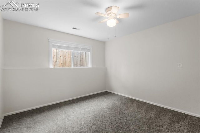 4650 Cassidy St, Colorado Springs, CO 80911 - carpeted spare room featuring baseboards, a ceiling fan, and visible vents
