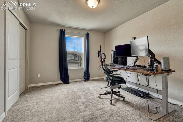 4342 Kaolin Ct, Colorado Springs, CO 80938 - home office featuring carpet floors, a textured ceiling, and a textured wall