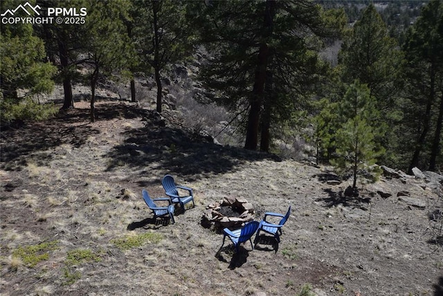 78 Powderhorn Ln, Florissant, CO 80816 - view of yard featuring an outdoor fire pit