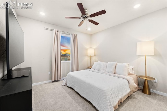 8093 Yellowleaf Pl, Colorado Springs, CO 80908 - carpeted bedroom with baseboards, a ceiling fan, and recessed lighting