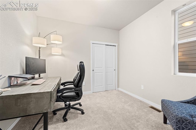 8093 Yellowleaf Pl, Colorado Springs, CO 80908 - carpeted home office featuring baseboards and visible vents