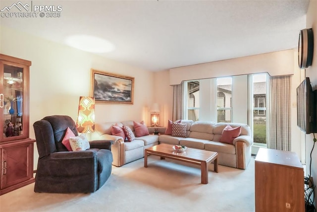 3314 Valley Hi Ave Unit B, Colorado Springs, CO 80910 - living room featuring light colored carpet and a wall mounted air conditioner