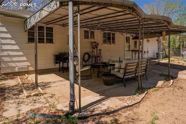 103 Linden Dr, Colorado Springs, CO 80911 - view of patio featuring fence, an outdoor hangout area, and central AC