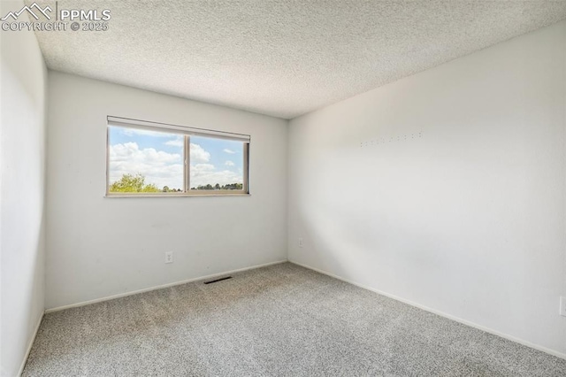 carpeted spare room with a textured ceiling