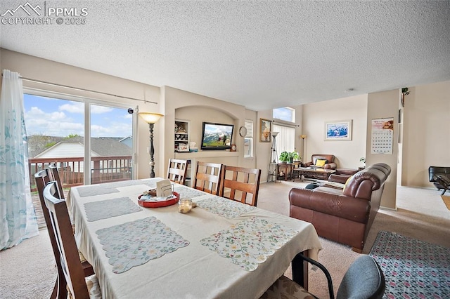 7136 Purple Thistle Ct, Colorado Springs, CO 80922 - dining area featuring light carpet and a textured ceiling
