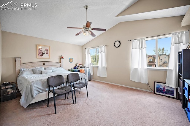7136 Purple Thistle Ct, Colorado Springs, CO 80922 - bedroom with carpet flooring, lofted ceiling, ceiling fan, and baseboards