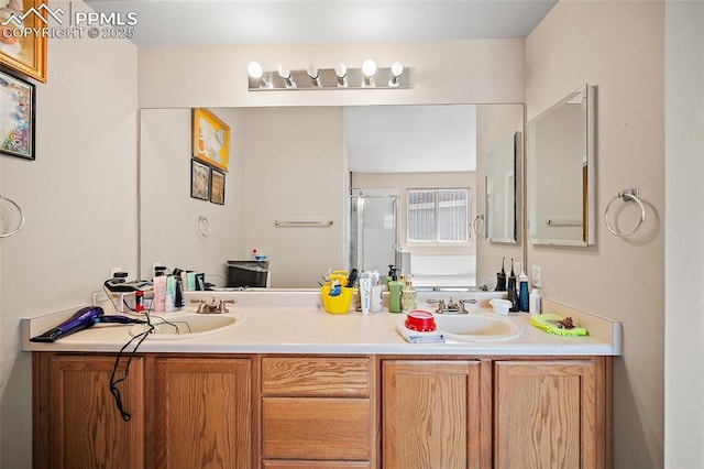 7136 Purple Thistle Ct, Colorado Springs, CO 80922 - bathroom featuring a stall shower and double vanity