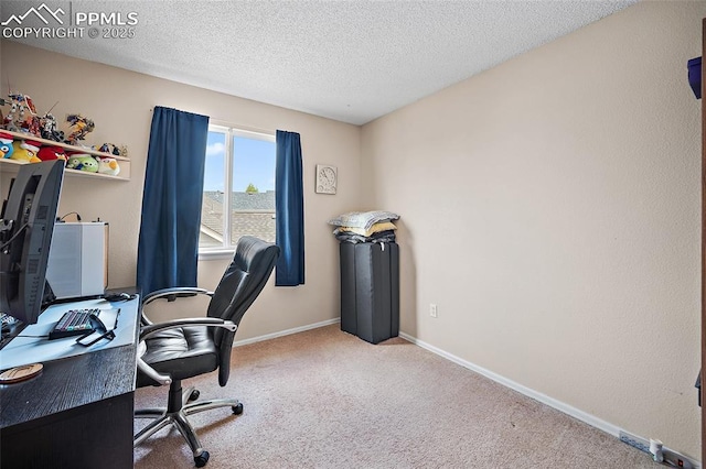 7136 Purple Thistle Ct, Colorado Springs, CO 80922 - office area with carpet, a textured ceiling, and baseboards