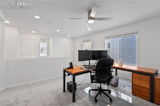 16422 Mountain Flax Dr, Monument, CO 80132 - office space featuring recessed lighting, ceiling fan, and carpet floors