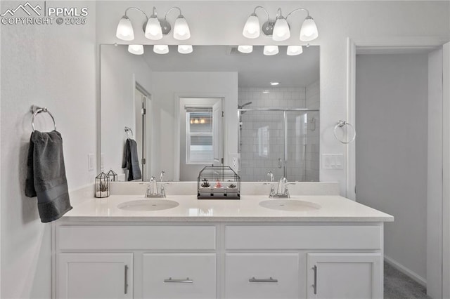 16422 Mountain Flax Dr, Monument, CO 80132 - bathroom featuring a stall shower and double vanity