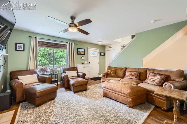 4258 Grassy Ct, Colorado Springs, CO 80916 - living room with ceiling fan and wood finished floors