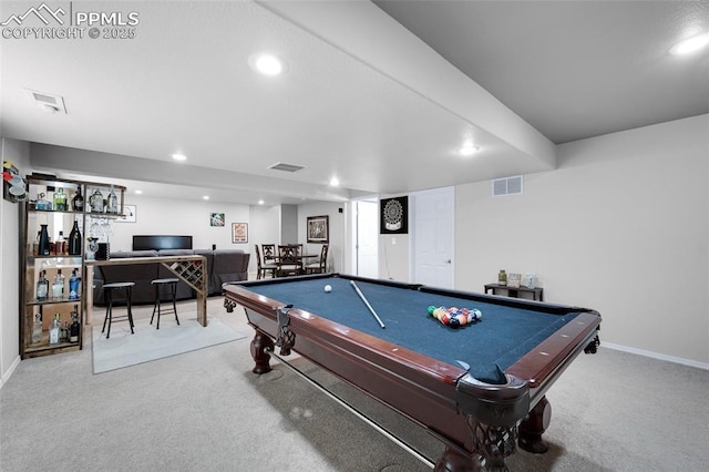 6244 Roundup Butte St, Colorado Springs, CO 80925 - game room with carpet floors, recessed lighting, baseboards, billiards table, and a desk