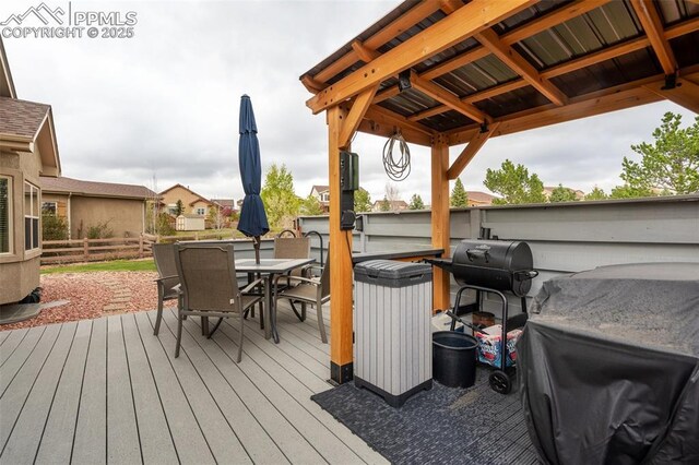 deck with fence and outdoor dining area
