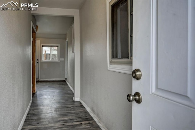 505 2nd Ave, Deer Trail, CO 80105 - corridor with dark wood finished floors, baseboards, and a textured wall
