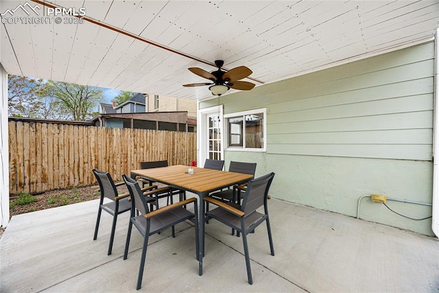 313 E Evans Ave, Pueblo, CO 81004 - view of patio / terrace with fence, ceiling fan, and outdoor dining area