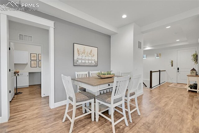 6016 Haster Grv, Colorado Springs, CO 80927 - dining area featuring light wood-type flooring, baseboards, and recessed lighting