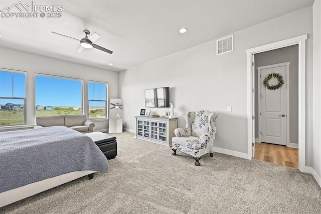 3293 Offbeaten Pl, Castle Rock, CO 80108 - carpeted bedroom featuring baseboards, recessed lighting, and ceiling fan