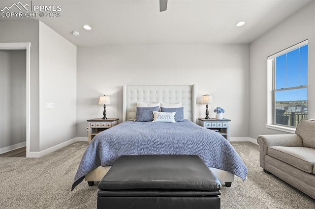 3293 Offbeaten Pl, Castle Rock, CO 80108 - bedroom featuring carpet, baseboards, ceiling fan, and recessed lighting