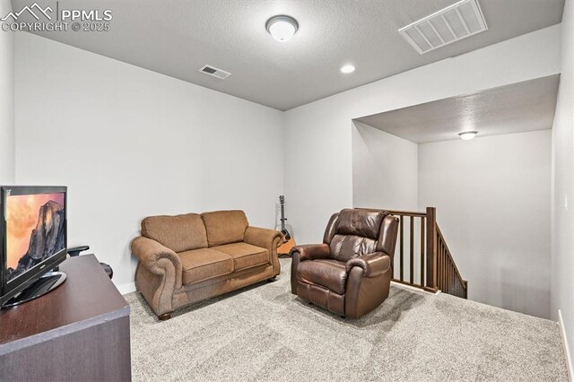 3293 Offbeaten Pl, Castle Rock, CO 80108 - carpeted living room featuring a textured ceiling