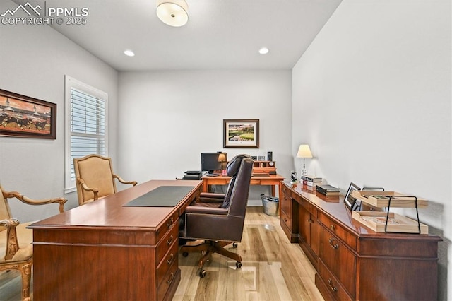 3293 Offbeaten Pl, Castle Rock, CO 80108 - home office with light wood-type flooring and recessed lighting