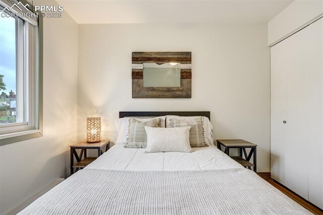 bedroom featuring a closet and wood finished floors
