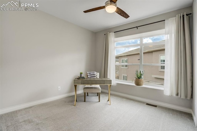 6898 Sedgerock Ln, Colorado Springs, CO 80927 - home office featuring a ceiling fan, carpet, and baseboards
