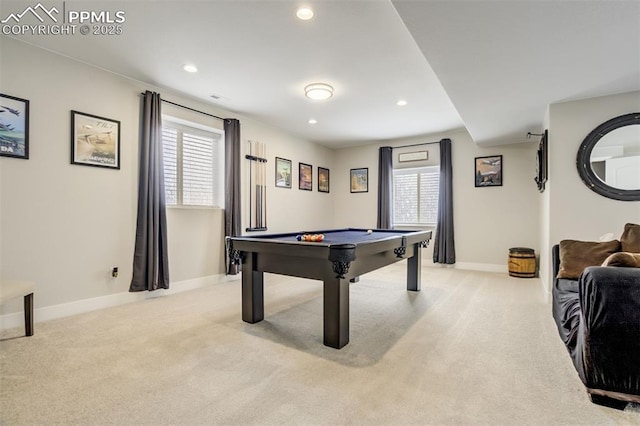 6898 Sedgerock Ln, Colorado Springs, CO 80927 - rec room featuring light colored carpet, pool table, baseboards, and recessed lighting