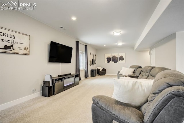 6898 Sedgerock Ln, Colorado Springs, CO 80927 - carpeted living room with baseboards and recessed lighting