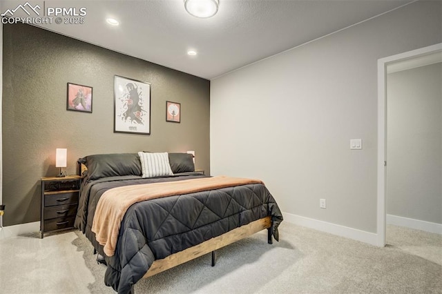 6898 Sedgerock Ln, Colorado Springs, CO 80927 - bedroom with light colored carpet, baseboards, and recessed lighting