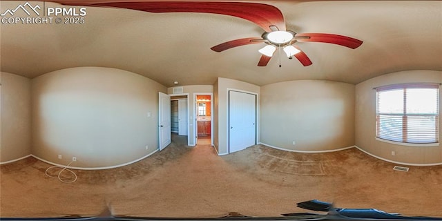 6018 Cumbre Vista Way, Colorado Springs, CO 80924 - empty room with carpet flooring, baseboards, a ceiling fan, and vaulted ceiling