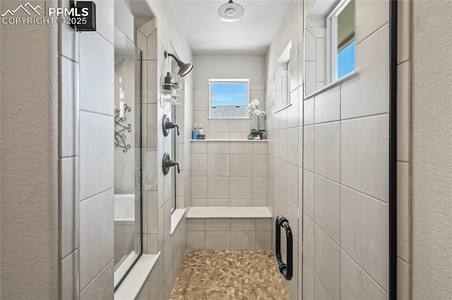 16231 Thunder Cat Way, Monument, CO 80132 - bathroom featuring a stall shower and a textured wall