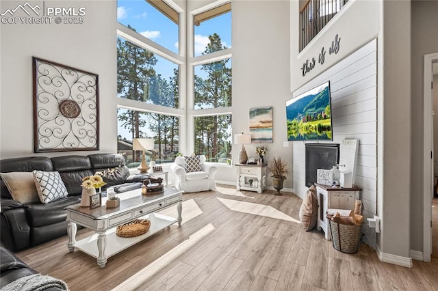 16231 Thunder Cat Way, Monument, CO 80132 - living area with a high ceiling, plenty of natural light, wood finished floors, and baseboards