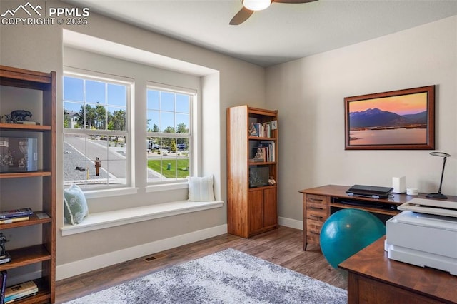 16420 Mountain Glory Dr, Monument, CO 80132 - office space with wood finished floors, ceiling fan, and baseboards