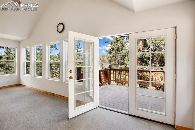 16 Echo Cir, Florissant, CO 80816 - doorway with baseboards and high vaulted ceiling