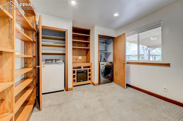 458 S Downing St, Denver, CO 80209 - laundry room featuring washer / clothes dryer, carpet flooring, baseboards, and recessed lighting