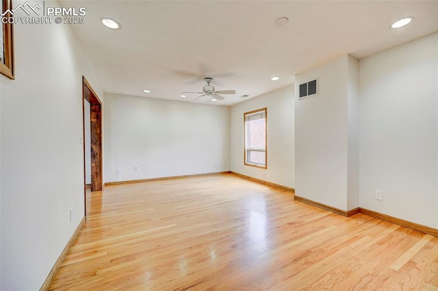 458 S Downing St, Denver, CO 80209 - unfurnished room with light wood-style floors, recessed lighting, ceiling fan, and baseboards