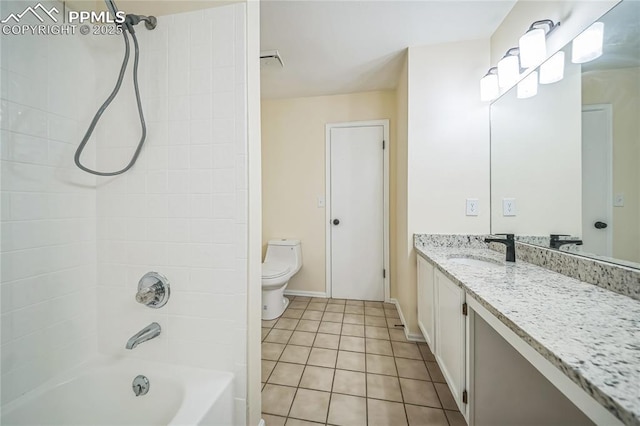 full bath with toilet, shower / washtub combination, vanity, and tile patterned flooring