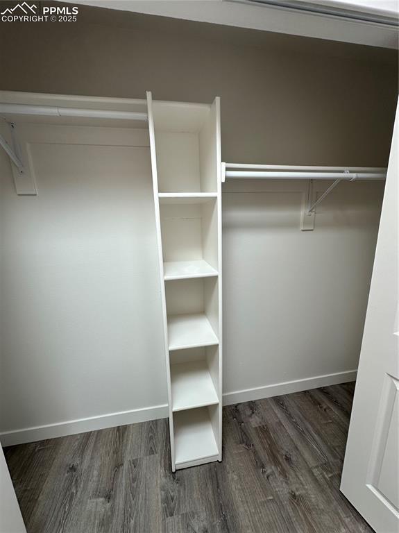walk in closet with wood finished floors