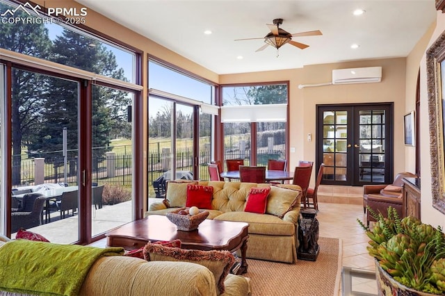 3285 El Pomar Rd, Colorado Springs, CO 80906 - sunroom / solarium featuring french doors, an AC wall unit, and healthy amount of natural light