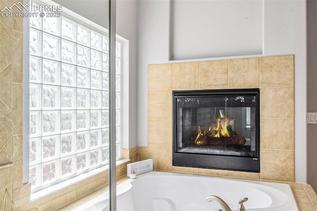 1828 Aquamarine Ct, Castle Rock, CO 80108 - full bathroom featuring a bath and a tile fireplace