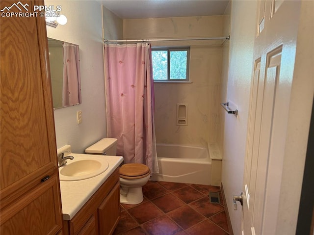 110 Yucca Ave, Florence, CO 81226 - full bathroom featuring toilet, vanity, shower / tub combo, and tile patterned floors
