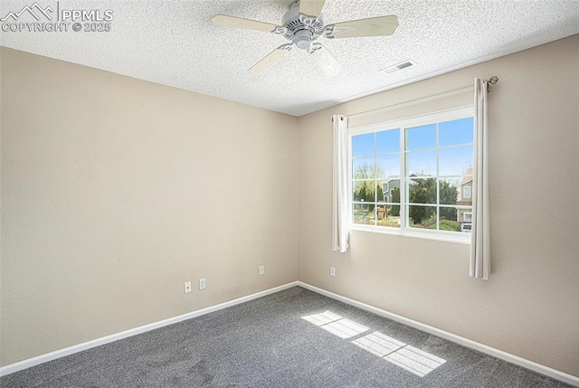 7120 Bonnie Brae Ln, Colorado Springs, CO 80922 - spare room featuring baseboards, a ceiling fan, carpet flooring, and a textured ceiling
