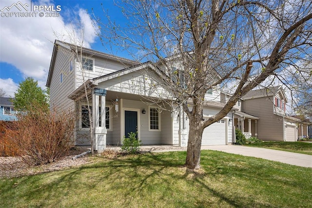7120 Bonnie Brae Ln, Colorado Springs, CO 80922 - traditional home featuring driveway, a front lawn, covered porch, and a garage