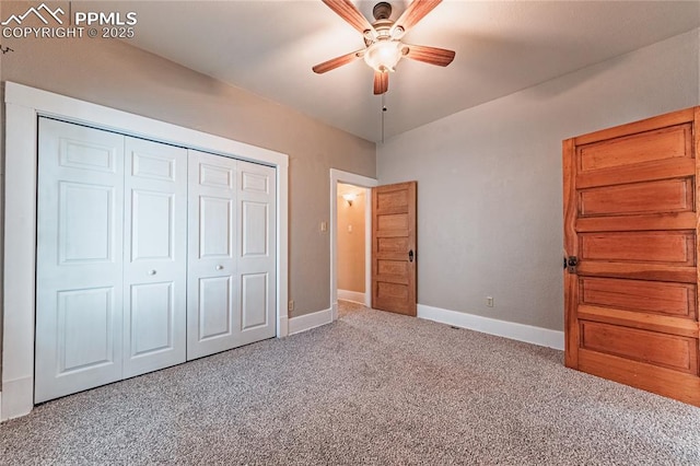 427 N Walnut St, Colorado Springs, CO 80907 - unfurnished bedroom with carpet flooring, a closet, baseboards, and ceiling fan