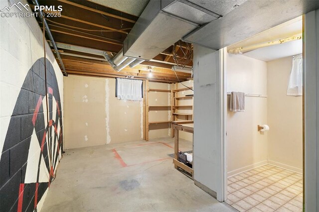 view of unfinished basement