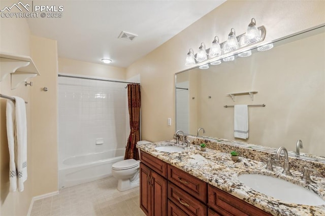 2744 La Strada Grande Hts, Colorado Springs, CO 80906 - full bath with double vanity, shower / bath combo, and toilet