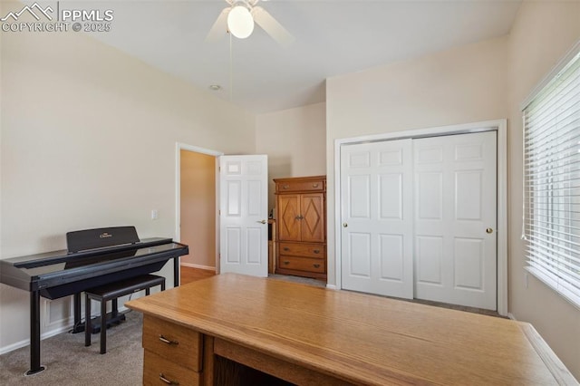 2744 La Strada Grande Hts, Colorado Springs, CO 80906 - carpeted home office featuring ceiling fan and baseboards