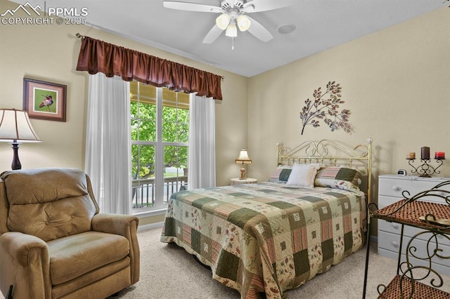 bedroom with carpet floors and ceiling fan