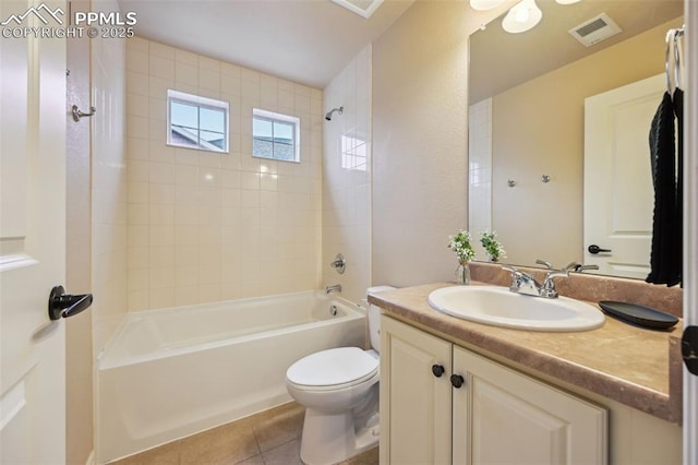8451 Meadow Wing Cir, Colorado Springs, CO 80927 - full bathroom with vanity, toilet, shower / bathtub combination, and tile patterned flooring