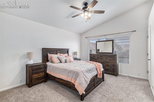 12543 Pine Valley Cir, Peyton, CO 80831 - bedroom with lofted ceiling, light colored carpet, and a ceiling fan